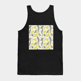 Ara Parrot Tropical Leaves Pattern Yellow and Gray Tank Top